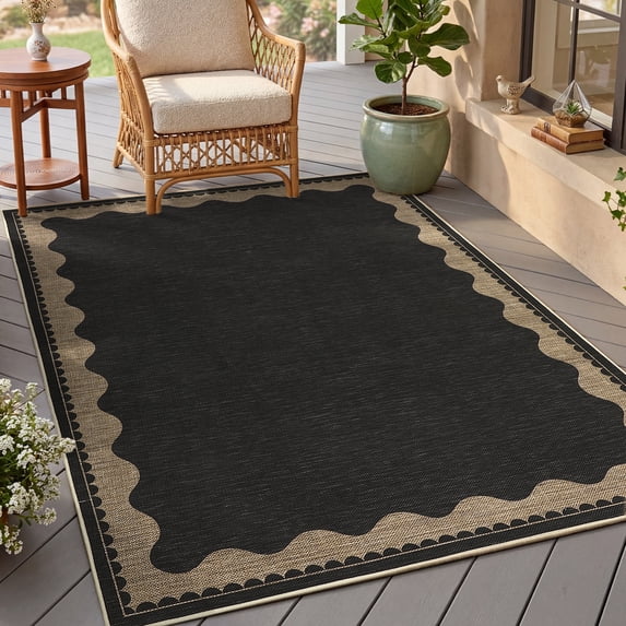 Garvee 3x5 Easy Jute Rug Modern Bordered Area Rug, Washable Solid Rug Non Slip Indoor Carpet for Hallway Entryway Doorway, Black