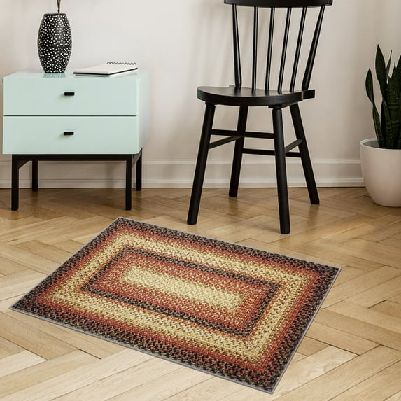Garvee 3x5 Washable Boho Area Rug Braided Printed Area Rug Farmhouse Indoor Floor Cover Geometric Area Rug for Dorm Kitchen, Red
