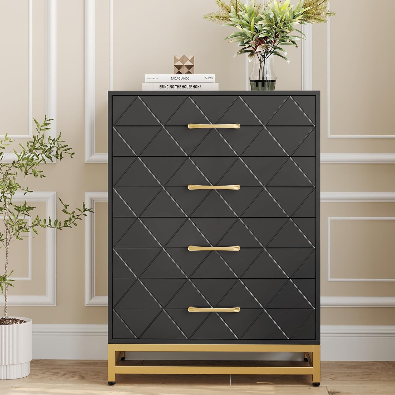 Garvee 4 Drawer Dresser for Bedroom, Tall Bedroom Dresser with Large ...