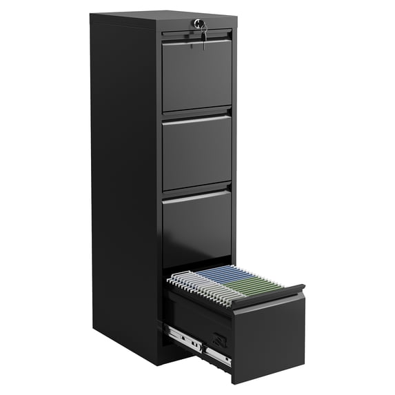 Garvee 4-Drawer File Cabinet with Lock, Heavy Duty Metal Filing Cabinet for Letter, Legal, A4 & F4 Documents, Vertical File Storage Cabinet for Home Office, Black