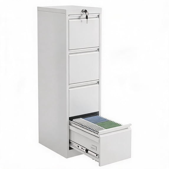 Garvee 4-Drawer File Cabinet with Lock, Heavy Duty Metal Filing Cabinet for Letter, Legal, A4 & F4 Documents, Vertical File Storage Cabinet for Home Office, White