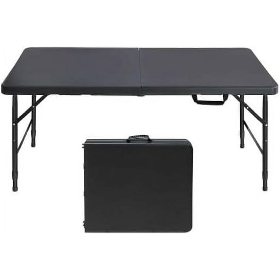 Garvee 4' Folding Table, Adjustable Height Plastic Table, Lightweight Camping Foldable Table for Dining, BBQs, Picnic, Party, Black