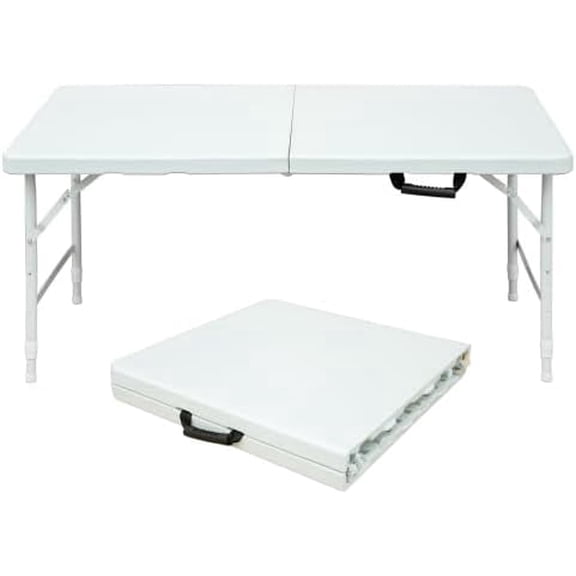 Garvee 4' Folding Table, Adjustable Height Plastic Table, Lightweight Camping Foldable Table for Dining, BBQs, Picnic, Party, White