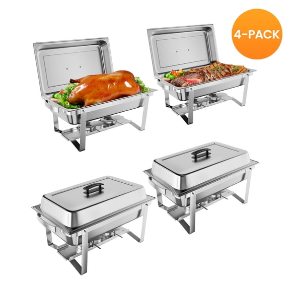 EuKer 4 Pack Chafing Dish Buffet Set,[NSF CERTIFIED] 8 QT Stainless Steel Food Warmer with Water Pan & Lid for Parties