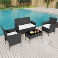 thumbnail image 1 of Garvee 4 Pieces Patio Furniture Sets, Outdoor Wicker Conversation Sets with Soft Cushion and Glass Table, All Weather Manual Rattan Chairs for Garden, Terrace, Porch, Lawn, Poolside, Black and Beige, 1 of 10