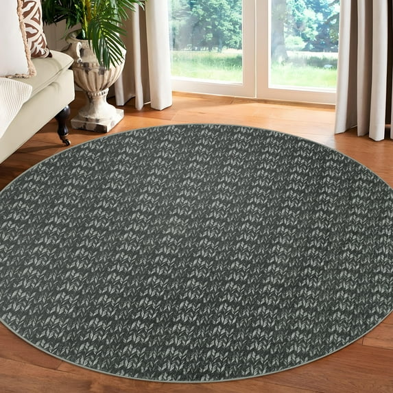 Garvee 4' Round Rug Machine Washable Modern Braided Printed Circle Rug Non Slip Low Pile Rug Home Decor, Black