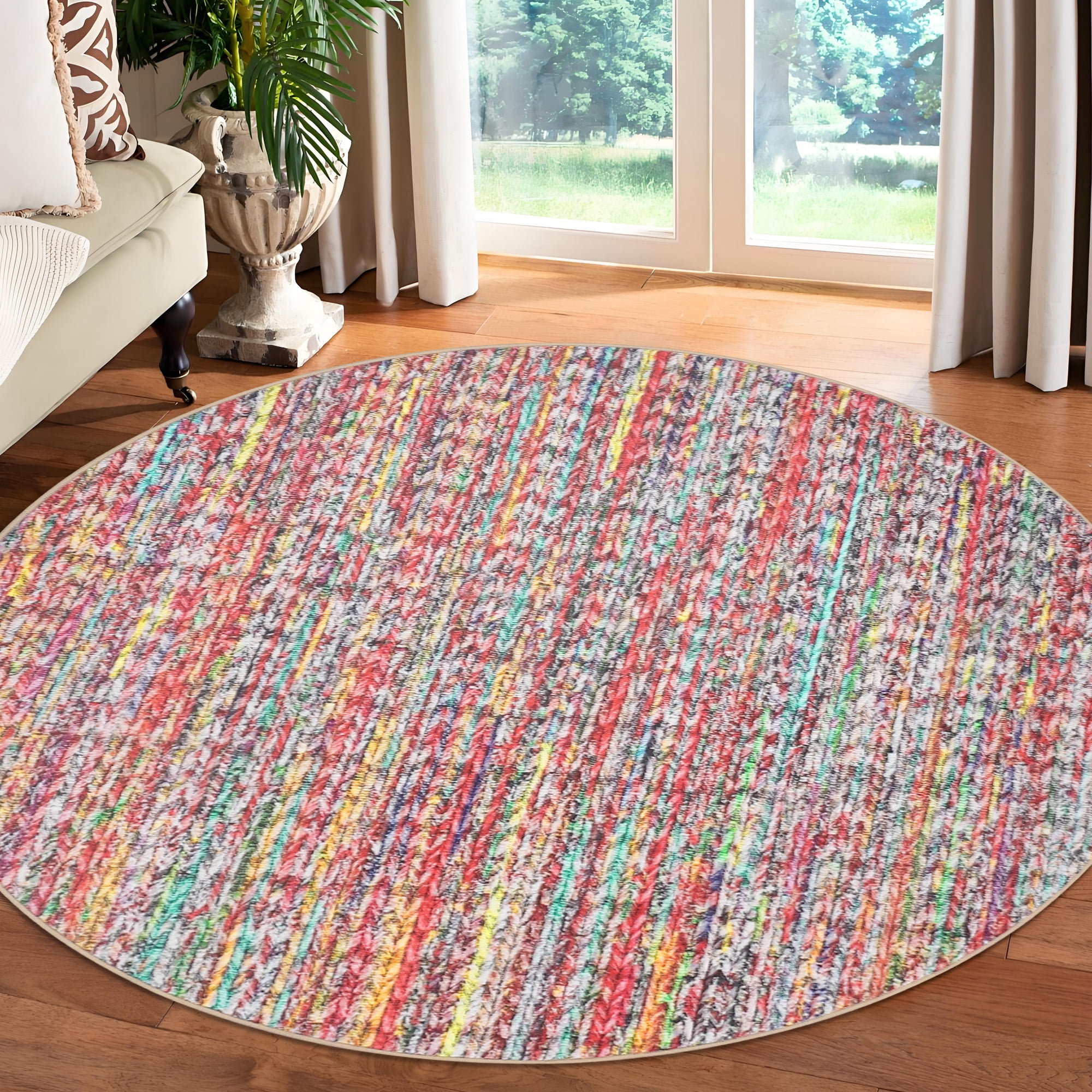 Circular Rug Ruggable Garvee 4' Round Rug Machine Washable Modern Braided Printed Circle Rug ...
