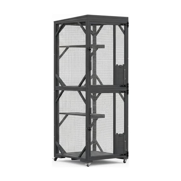 Garvee 4 Tiers Catio 32.3 x 31.8 x 74.8", Outdoor Cat Enclosure, with 4 Wheels, Black