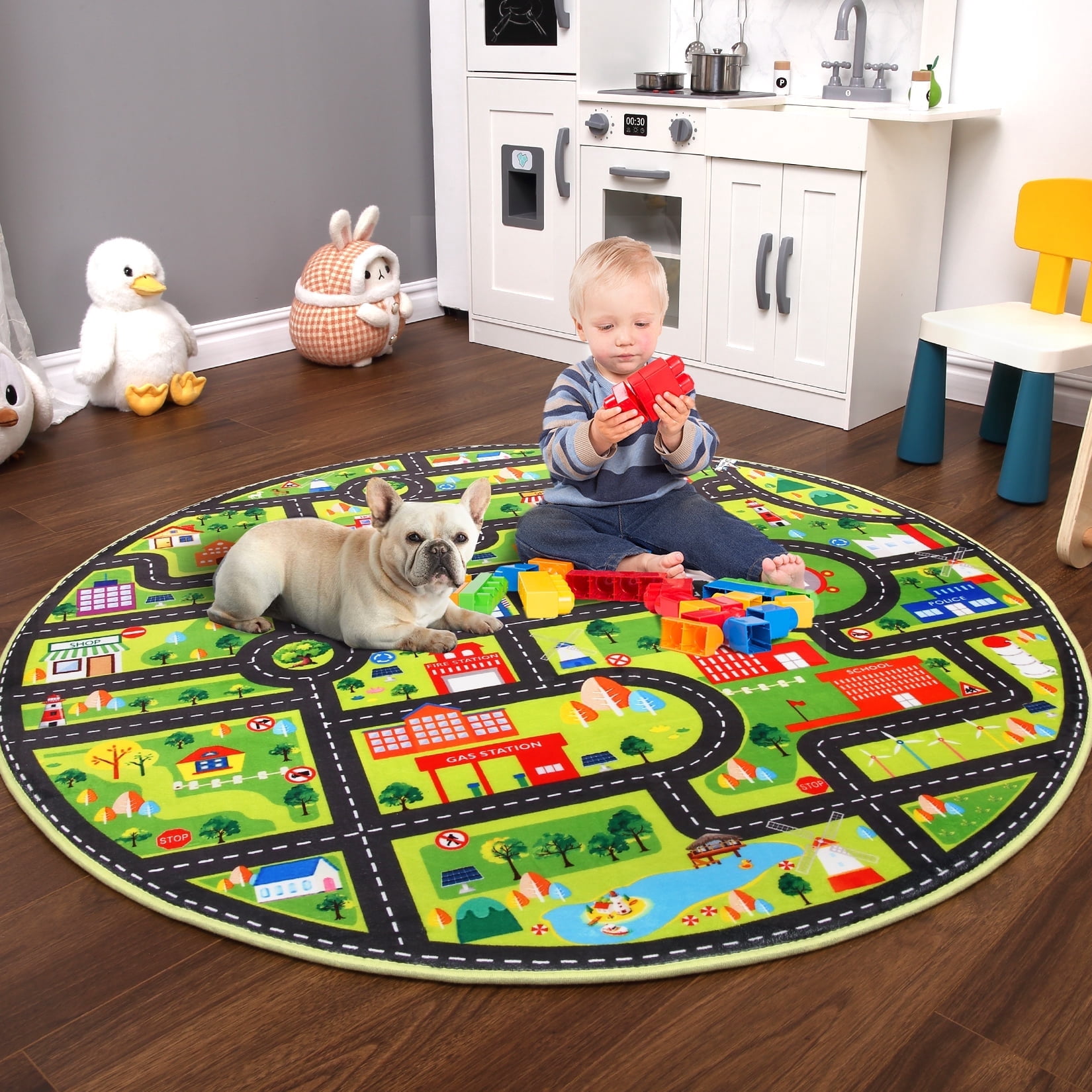 Garvee 4' x 4' Round Road and Traffic Rug Non Slip Kids Playmat City ...