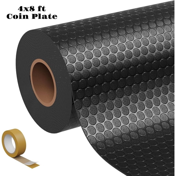 Garvee 4 x 8 FT Garage Floor Mat, Thickened Coin Plate PVC Garage Flooring Roll, Black