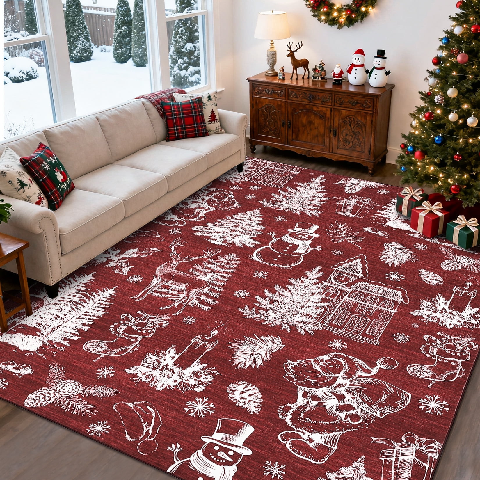 Garvee 4'x6' Christmas Area Rug Xmas Tree Reindeer Carpet, Machine ...