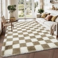 thumbnail image 1 of Garvee 4'x6' Fluffy Area Rugs Soft Luxury Shag Carpet, Modern Checkered Shaggy Rugs Christmas Rug with Non Slip Backing for Living Room Bedroom Home Decor, Coffee, 1 of 9