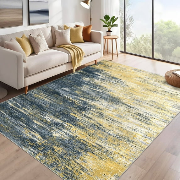 Garvee 4'x6' Modern Abstract Area Rugs Washable Rugs for Living Room, Non-Slip Low Pile Print Rug Soft Indoor Accent Carpet for Bedroom Home Decor, Black Coffee