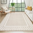 thumbnail image 1 of Garvee 4'x6' Modern Bordered Area Rugs Checkered Rug for Living Room Bedroom, Washable Low Pile Rug Stain Resistant Indoor Carpet, Beige, 1 of 8