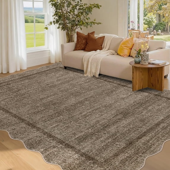 Garvee 4'x6' Scalloped Area Rugs Modern Bordered Rug, Washable Rugs Non-Slip Rugs Indoor Carpet for Living Room Bedroom Home Office, Black Brown