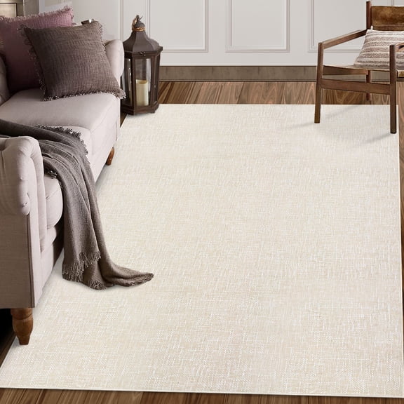 Garvee 4'x6' Solid Area Rug Machine Washable Rug Stain Resistant Low Pile Contemporary Accent Carpet, Beige