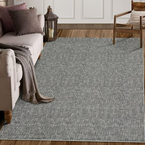 Garvee 4'x6' Solid Area Rug Machine Washable Rug Stain Resistant Low Pile Contemporary Accent Carpet, Gray