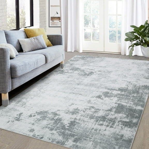 Garvee 4'x6' Washable Area Rugs for Living Room, Modern Abstract Rug Non Slip Non-Shedding Indoor Carpet for Bedroom Dining Room Home Office, Gray