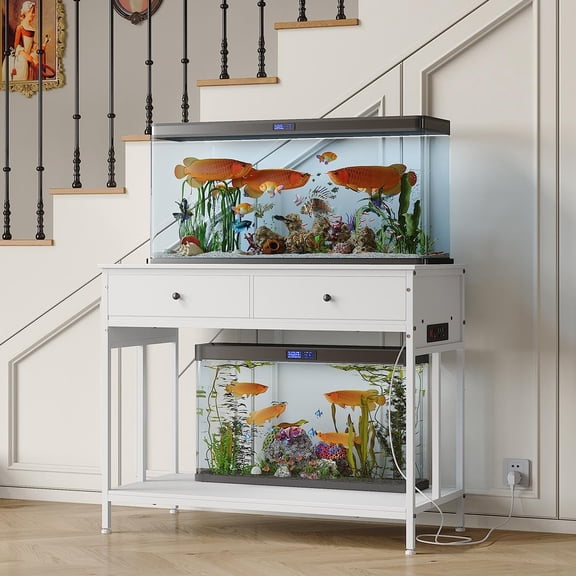 Garvee 40 Gallon Fish Tank Stand with Outlets, Double Aquarium Reptile Tank Stand with 2 Storage Drawers, 660LBS Capacity