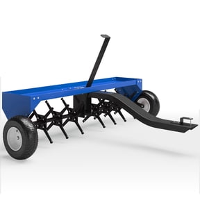 Garvee 40 Inch Tow Behind Lawn Plug Aerator with Steel Tines & Adjustable Weight Tray, Universal Hitch for Tractor ATV ZTR Mower, Garden Yard Farm Aerator Blue