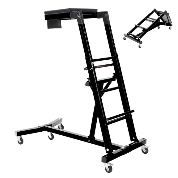 Garvee 400 lb Topside Engine Creeper - Adjustable Height 51-71 in - Collapsible Over-Engine Rolling Platform with Padded Deck & Locking Casters for Cars/Trucks/Lifted Vehicles - Black Frame + Black