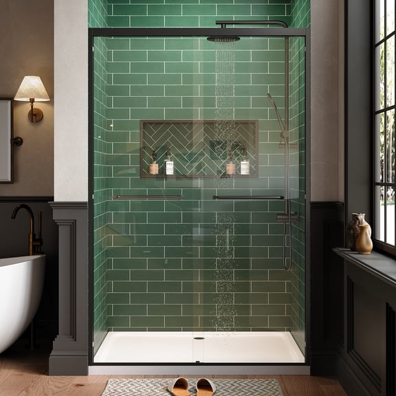 Garvee 43-48" W x 72" H Glass Shower Door, Dual Sliding Shower Door with Trim-to-Size Cuttable Guide Rails, Matte Black Frame