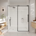 thumbnail image 1 of Garvee 44-48" W x 72" H Single Sliding Shower Door, 5/16" (8mm) Matte Black Frameless Shower Glass Door, Tempered Safety Glass with Large Smooth Rollers for Bathroom Walk-in Shower, 1 of 8