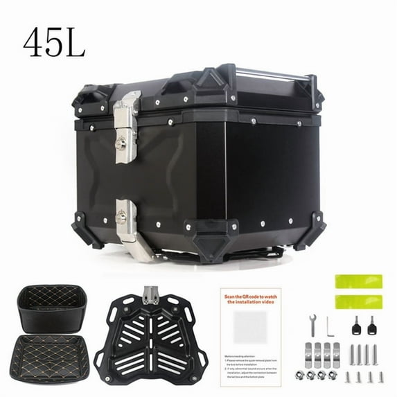 Garvee 45L Motorcycle Top Case, Aluminum Alloy Waterproof Motorbike Top Box With Base Plate And Installation Accessories, Universal Motorcycle Trunk