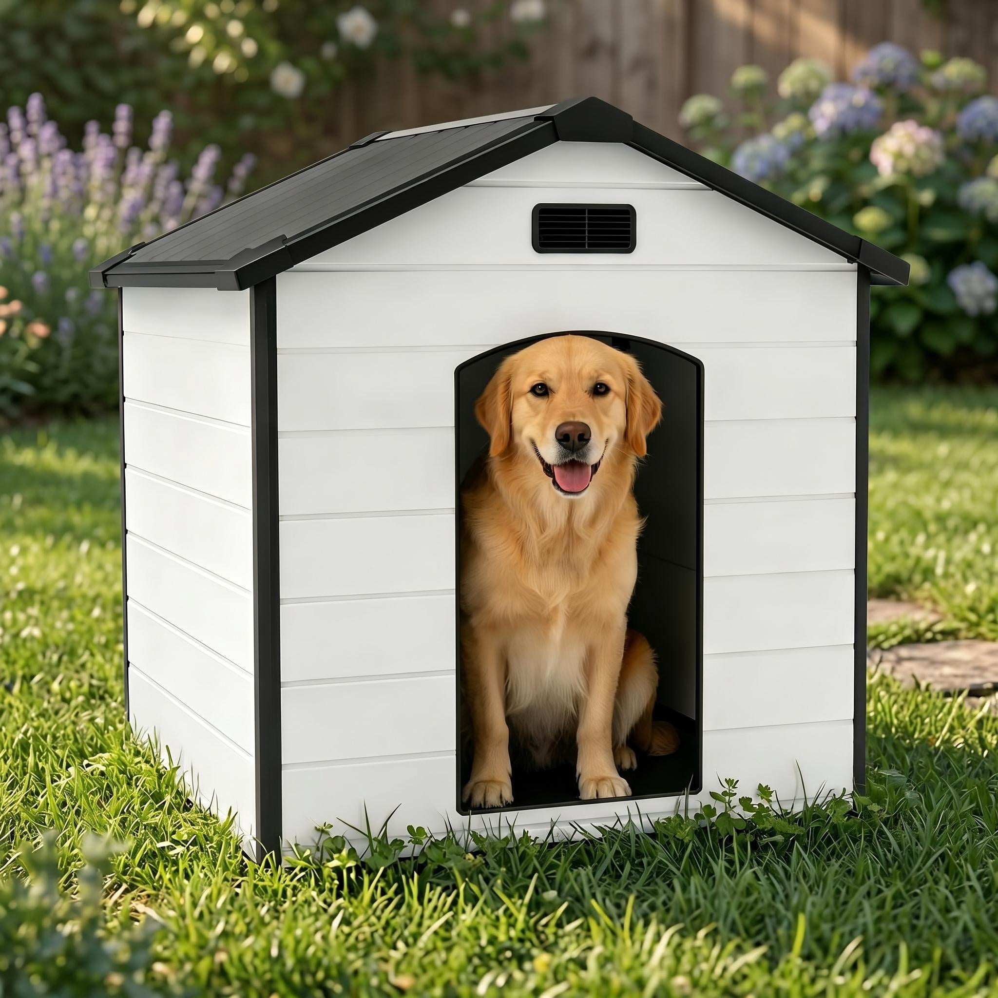 Garvee 46" Extra Large Dog House for Outdoor & Indoor, Waterproof Pet Kennel Shelter with Elevated Floor & Air Vents