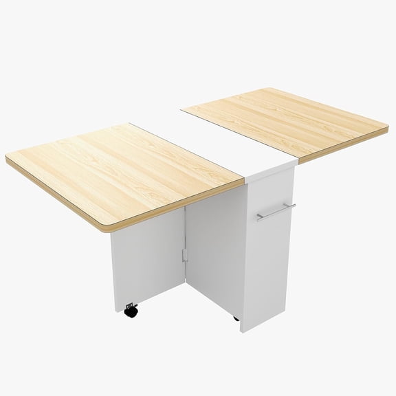 Garvee 47.2" Folding Dining Table, Folding and Expandable, 6 Wheels & 2 Storage Shelf, White & Oak
