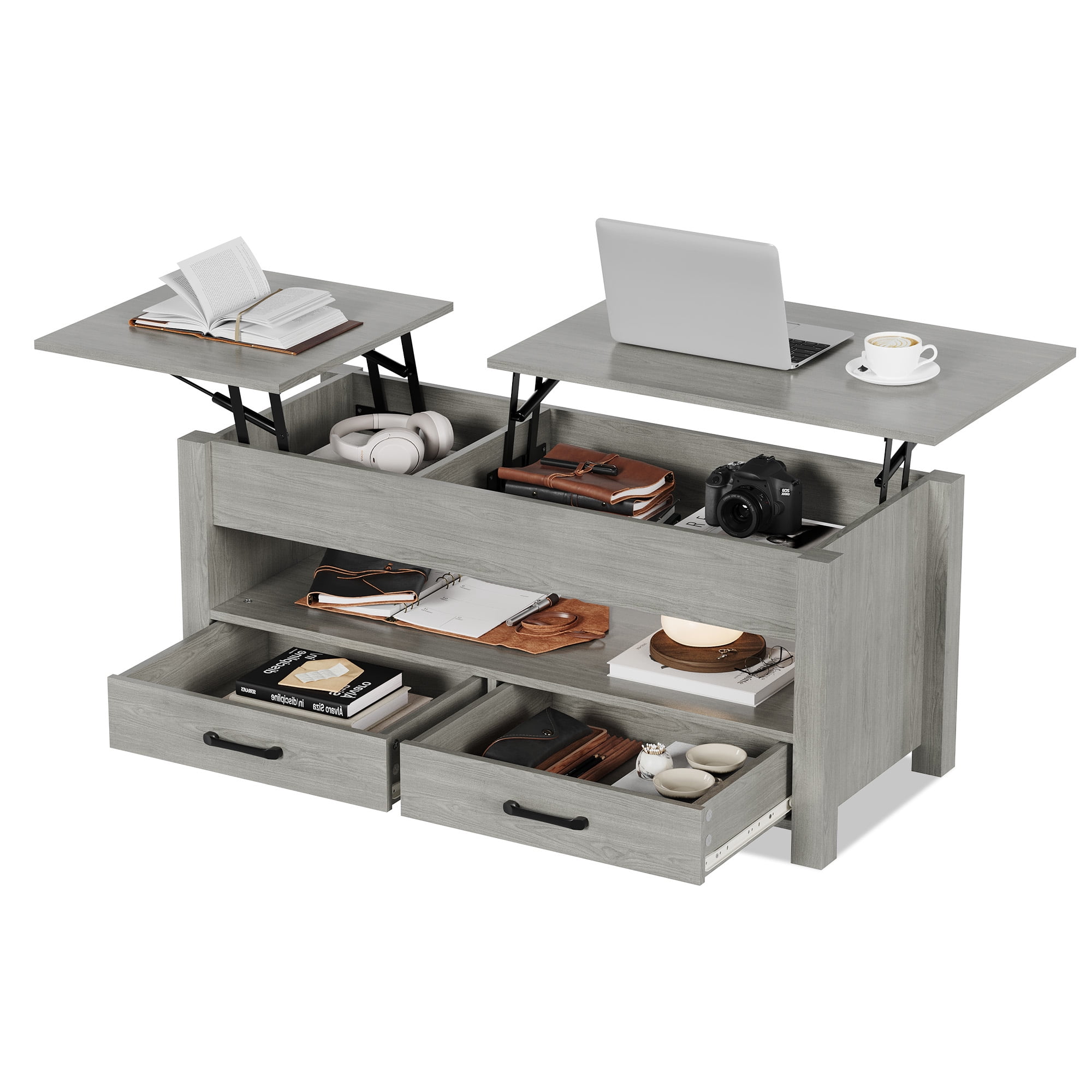 Garvee 47.2 Inch Lift Top Coffee Table with Storage Drawers and Hidden ...