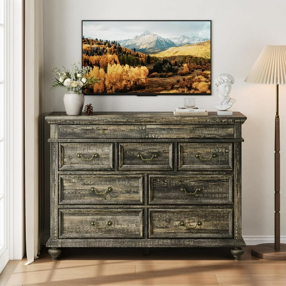 Garvee 47" Farmhouse Dresser with 9 Drawers, Rustic Wood Chest with Vintage Metal Handles for Bedroom, Large Storage Organizer for Living Room, Entrance, Dark Oak