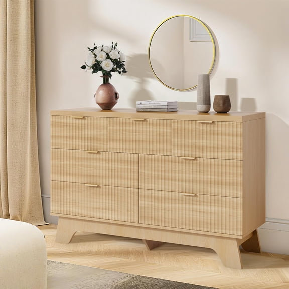 Garvee 47" Modern Fluted 7 Drawer Dresser with Gold Handles, Bedroom Chest of Drawers with Solid Wood Legs, Storage Cabinet for Closet, Living Room, Entryway