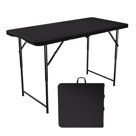 Garvee 48" HDPE Folding Table 400lbs Capacity with Carrying Handle and 3 Heights, Set of 1, Black