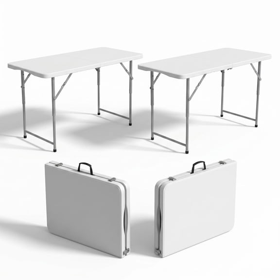 Garvee 48" HDPE Folding Table 400lbs Capacity with Carrying Handle and 3 Heights, Set of 2, White