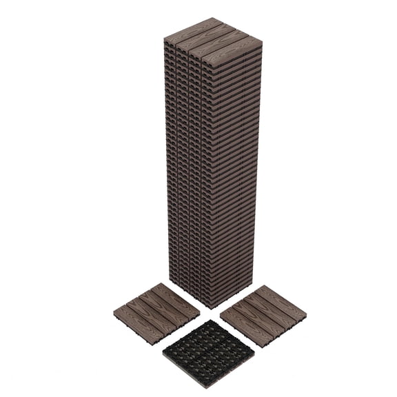 Garvee 48-Pack 12"x12" Interlocking Patio Deck Tiles, Composite Wood Decking for Outdoor Use, Coffee