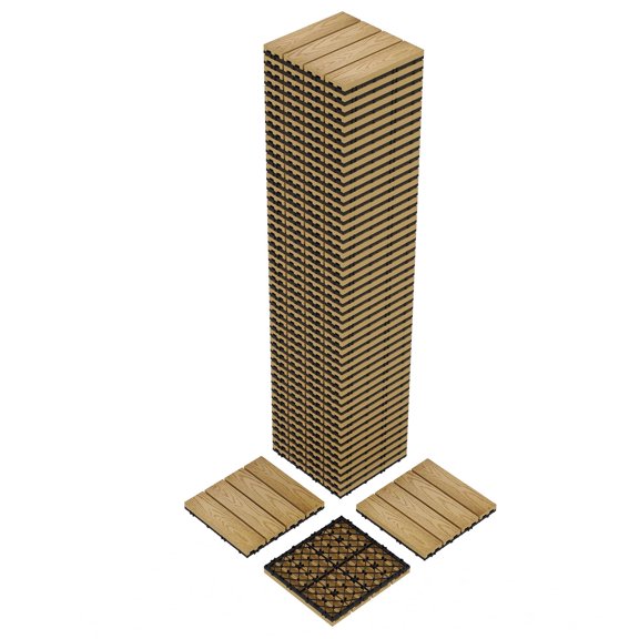 Garvee 48-Pack 12"x12" Interlocking Patio Deck Tiles, Composite Wood Decking for Outdoor Use, Teak