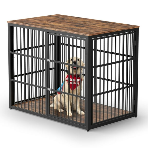 Garvee 48-inch Large Wooden Dog Cage Furniture with 3 Doors, Heavy Indoor Combination of Dog Cage and Coffee Table for Home Pet Dog House