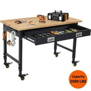 Garvee 48" x 24" Worktable with Drawer, Heavy Duty Work Platform Adjustable Height with Power Outlets, Wheels, 2000 LBS Load Capacity, Work Benches for Garage & Workshop, Black