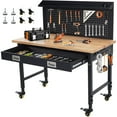 thumbnail image 1 of Garvee 48" x 24" Worktable with Drawer & Pegboard, Heavy Duty Work Platform Adjustable Height with Power Outlets, Wheels, 2000 LBS Load Capacity, Work Benches for Garage, Black, 1 of 6