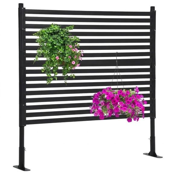 Garvee 48"x59" Freestanding Outdoor Privacy Screen, Galvanized Steel & PE Slat Privacy Fence Panel with 2 Base Feet, Weather Resistant Room Divider for Backyard Patio Garden