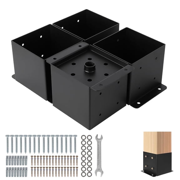 Garvee 4Pcs 6x6" Post Base, Heavy-Duty Post Bracket for Concrete & Wood Posts, Adjustable Deck Post Base for Pergola, Fence, Gazebo