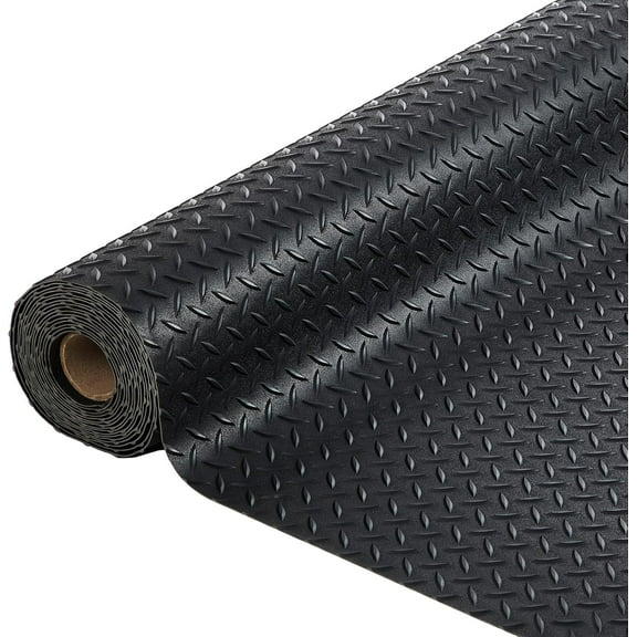 Garvee 4X6 FT Garage Floor Mat, 2.8Mm Thick Diamond Plate PVC Rubber Roll, Slip-Resistant Protection for Garage, Warehouse, Gym, Trailer, and SUV Use​​