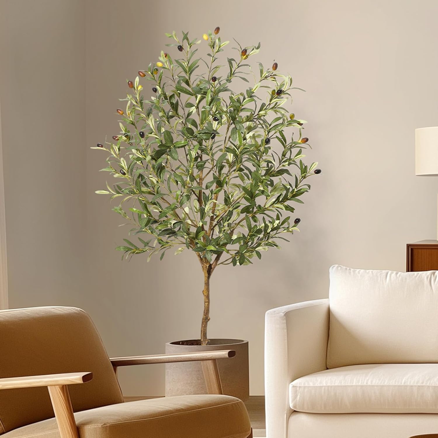 Garvee 4ft Faux Olive Tree Artificial Indoor, Fake Olive Tree with Realistic Trunk, Adjustable Branches, and Fruits, Potted Silk Plant for Home Decor, Office, Bedroom, Living Room, Weddings & Events