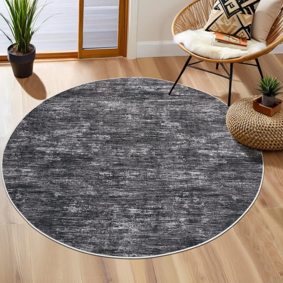 Garvee 4x4ft Round Modern Abstract Area Rug Solid Rug with Non Slip Rubber Backing, Washable Rug Low Pile Ultra Soft Indoor Carpet for Living Rooms Bedroom Dining Room, Dark Gray