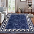 thumbnail image 1 of Garvee 4'x6' Geometric Bordered Area Rugs Contemporary Rugs for Living Room, Non-Slip Washable Rugs Soft Throw Rugs Low-Pile Stain Resistant Carpet for Bedroom Dining Room Farmhouse, Blue, 1 of 8