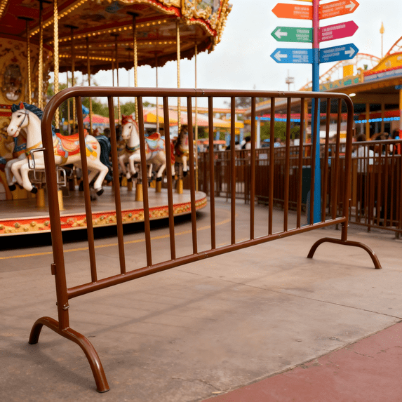 Garvee 5.5 ft Interlocking Steel Barricade, Powder-Coated Rust-Proof Crowd Control Fence w/ Removable Bridge Feet, Brown