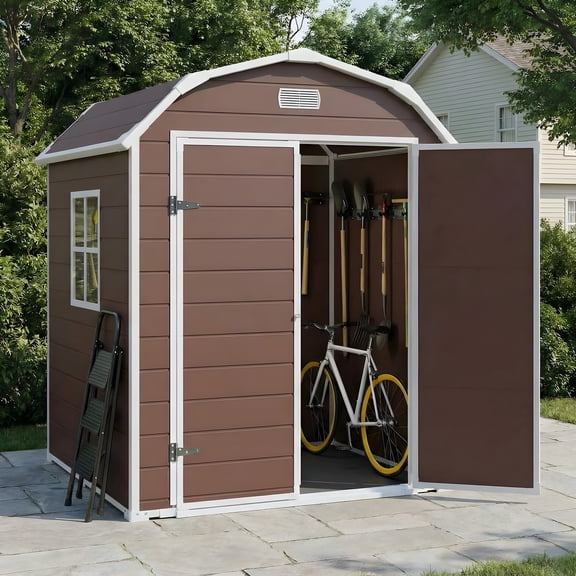 Garvee 5.6x4 FT Outdoor Storage Shed, Folding Resin Tool Shed with Floor Included, Waterproof Polypropylene Garden Storage House