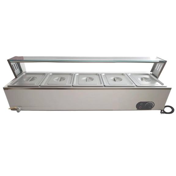 Garvee 5-Pan Commercial Food Warmerr 60QT Stainless Steel Buffett Serverr with Temperedd Glass Guard, Electricc Countertop Bain Maries Steam Table for Catering