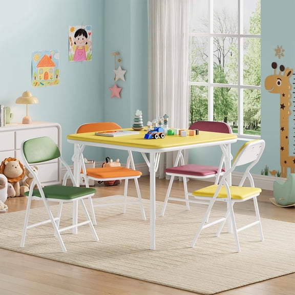 Garvee 5 Piece Boys Girls Folding Table and Chairs Set, Activity Table and Chairs Set for Dining Room,Daycare,Classrooms